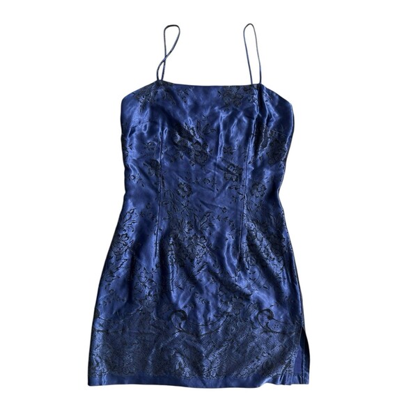 Y2K XOXO Blue Velvet Burnout Vintage Dress Strapless Goth Sz 13 - Picture 1 of 9